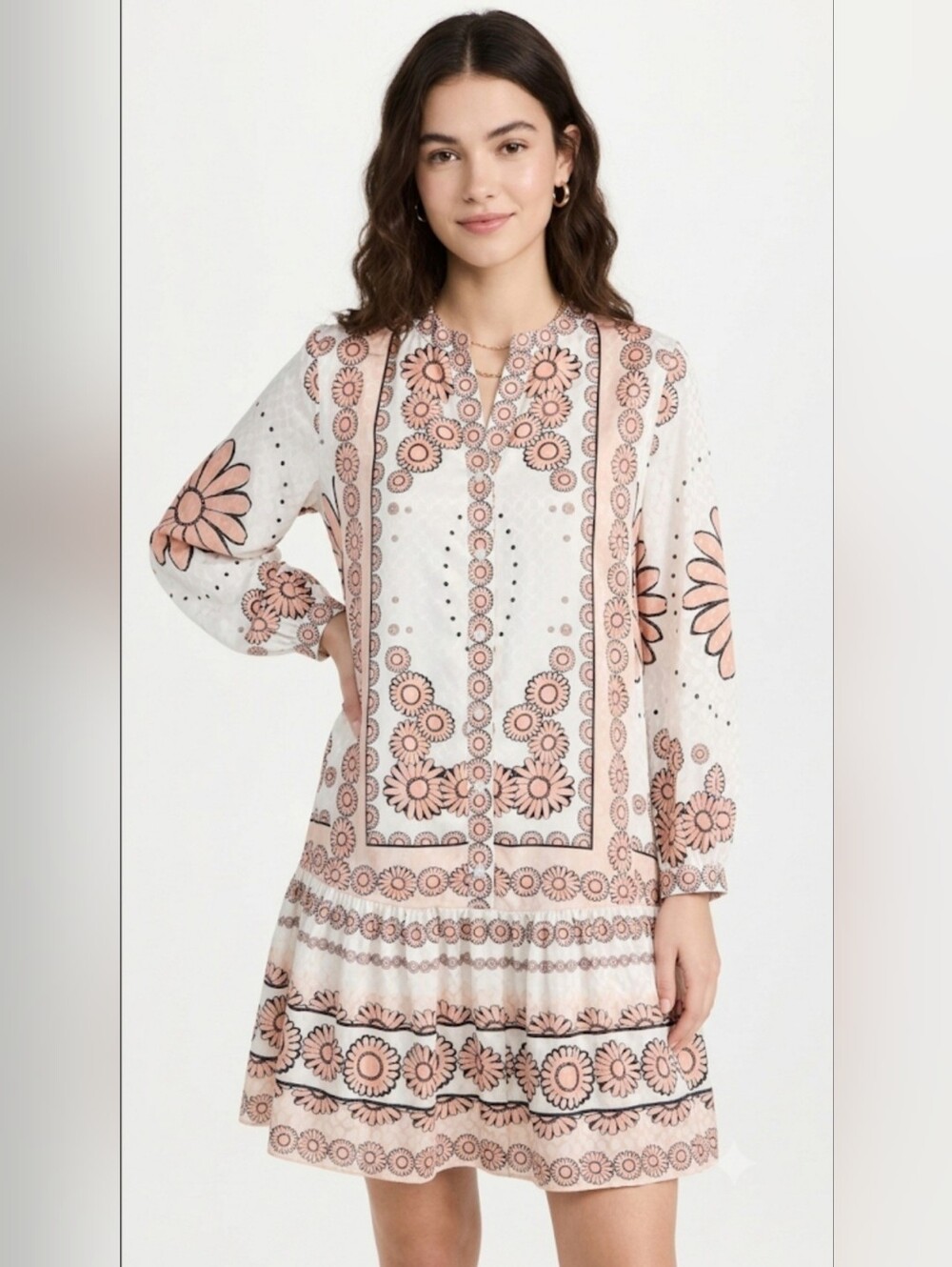 Current Air -Cream Dress with Light Apricot Floral Print, Size L